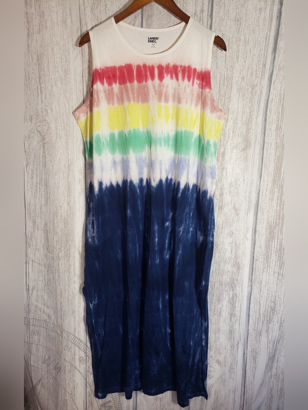 Lands' End Cotton Jersey Swim Cover-Up Dress Tie-Dye Colorway Size XL Petite
